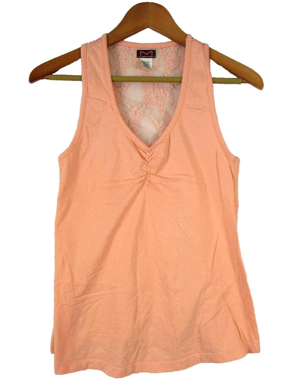 Maidenform Womens 100% Cotton V-Neck Top Lace Trim Sleeveless Size S Orange